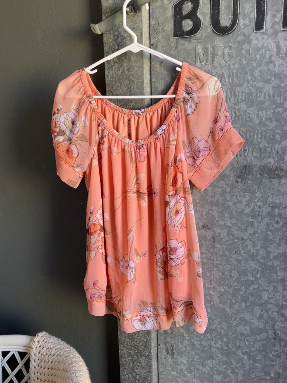 St. John's Bay Peach Floral Off-Shoulder Blouse